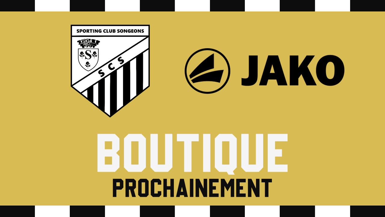 Visuel de la boutique du SC Songeons représentant un échantillon de ce que l'on peut retrouver. A savoir que les produits sont personnalisables avec le logo du club ainsi qu'avec des intitiales.