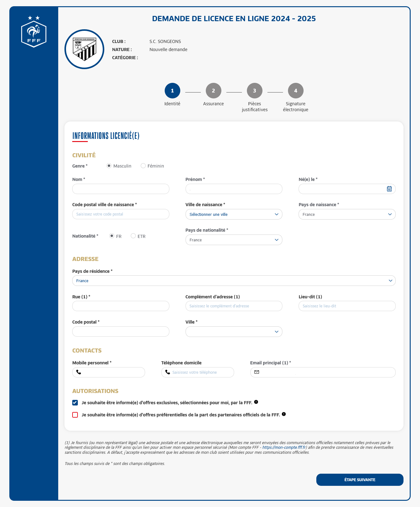 Première étape d'une nouvelle demande de licence