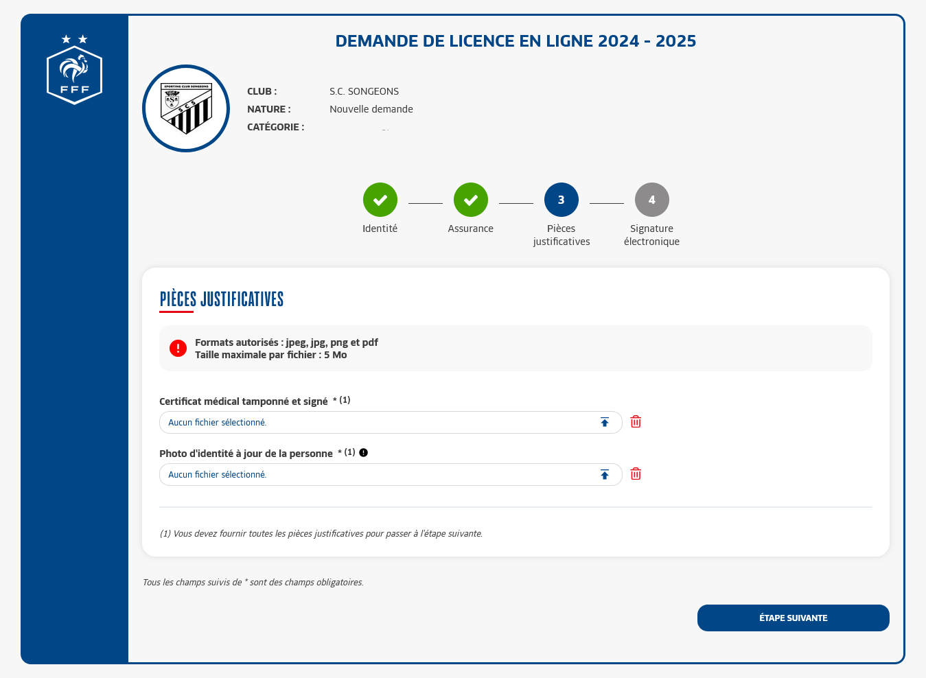 Troisième étape d'une nouvelle demande de licence