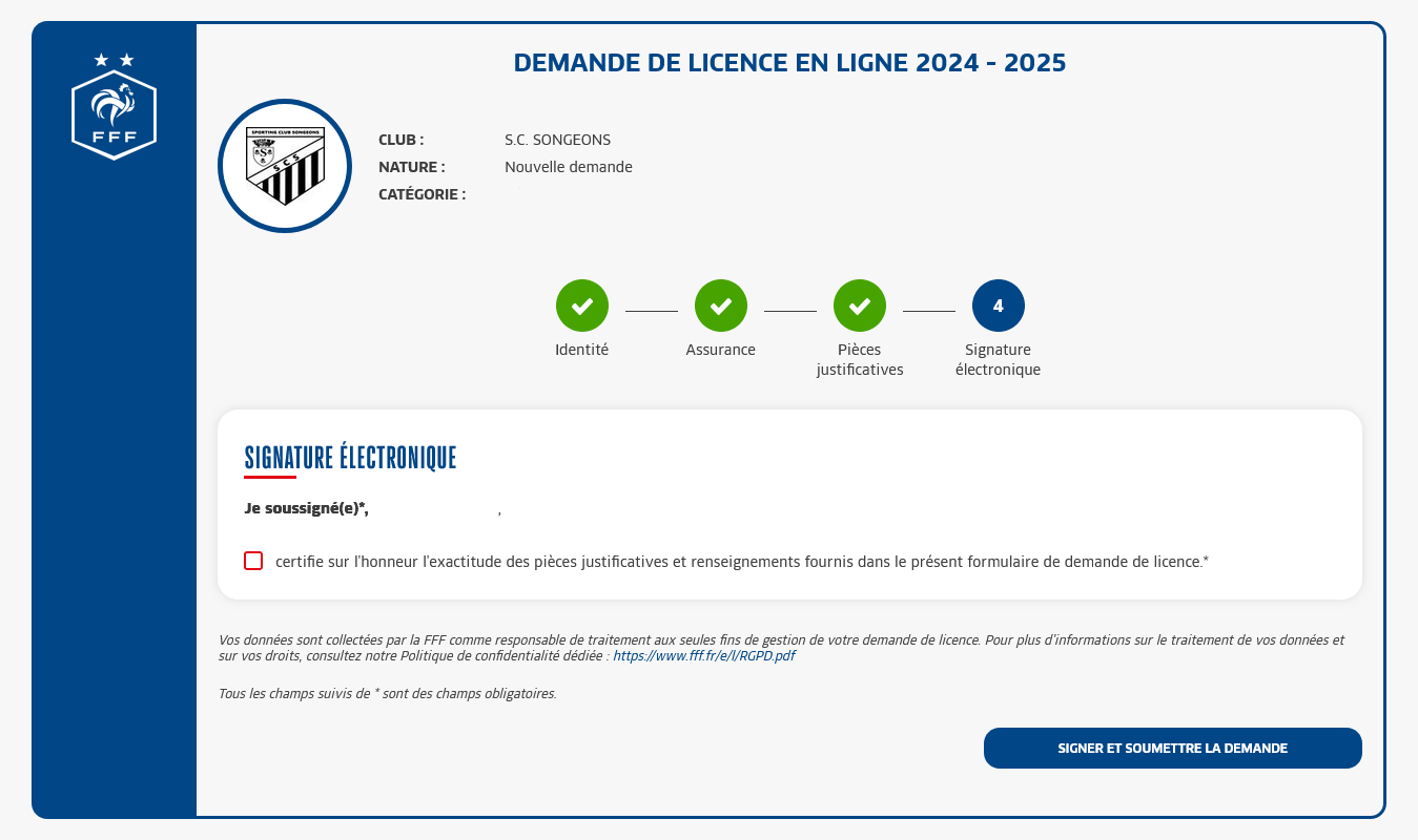 Quatrième étape d'une nouvelle demande de licence