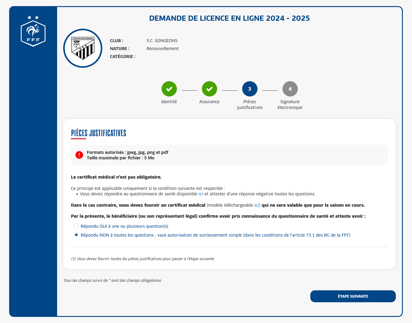 Troisième étape du renouvellement de la licence