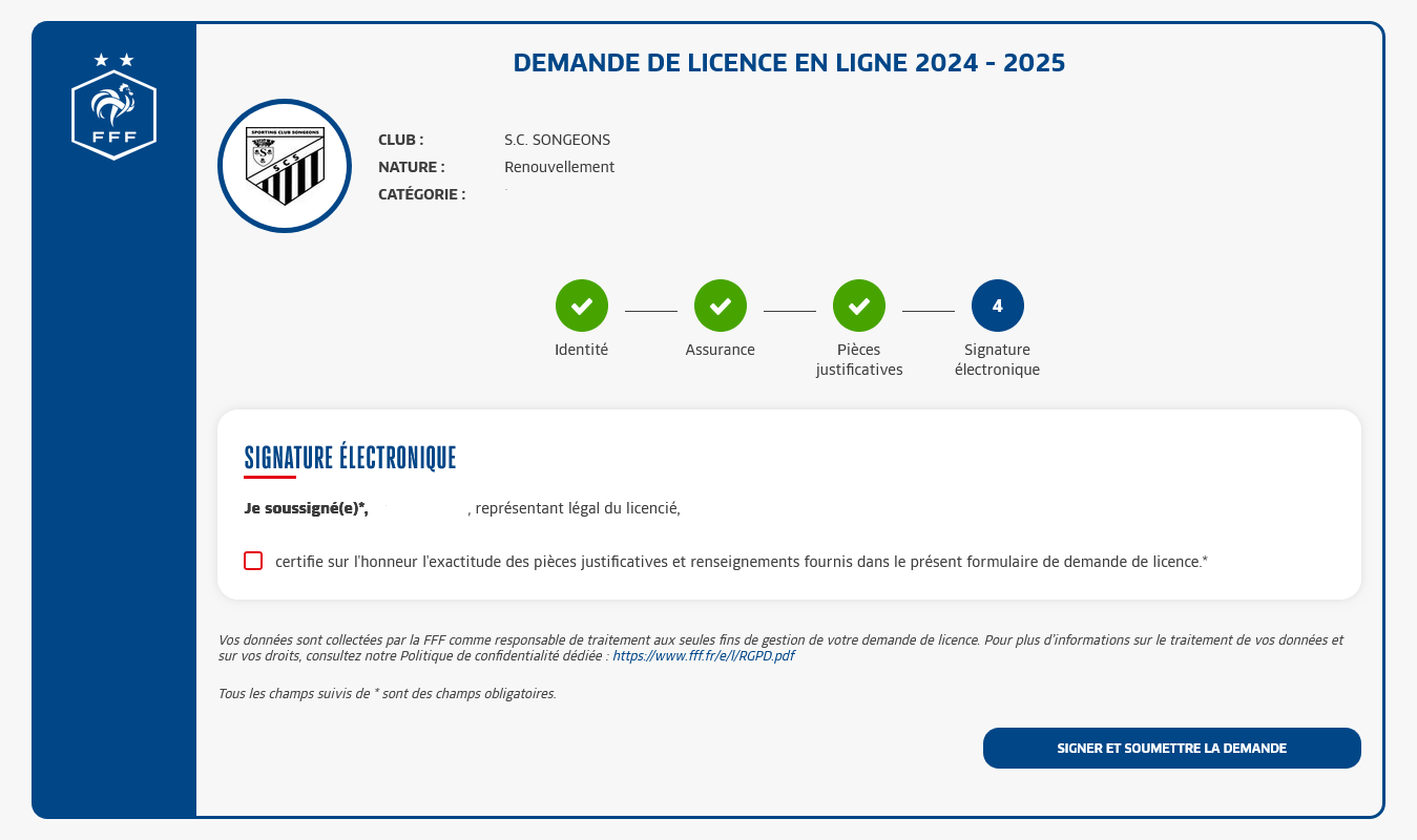 Quatrième étape du renouvellement de la licence