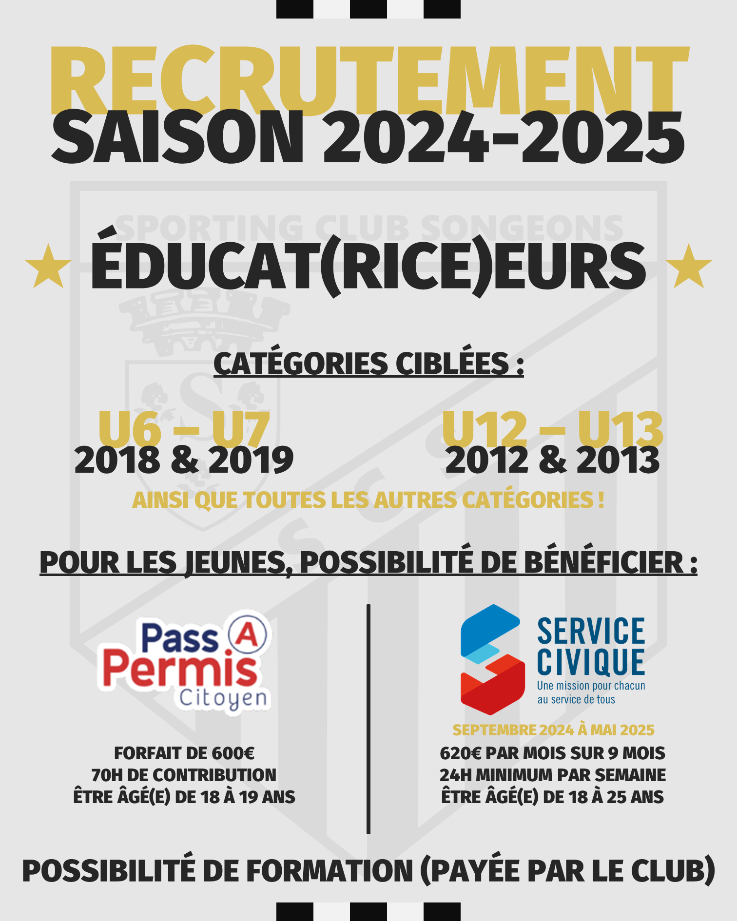 Le SC Songeons recherche des éducateurs pour ses catégories U7 et U13